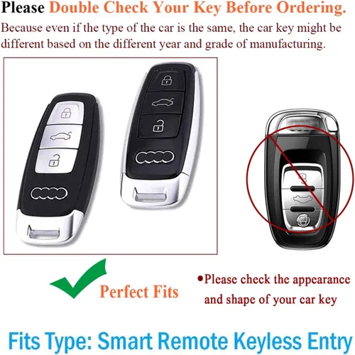 Vista 2 de SANRILY Funda para llavero de 3 botones para Audi A8 A6 A7 C8 Q8 Q7 E-Tron 2019 2020 sin llave con control remoto de entrada sin llave ABS funda