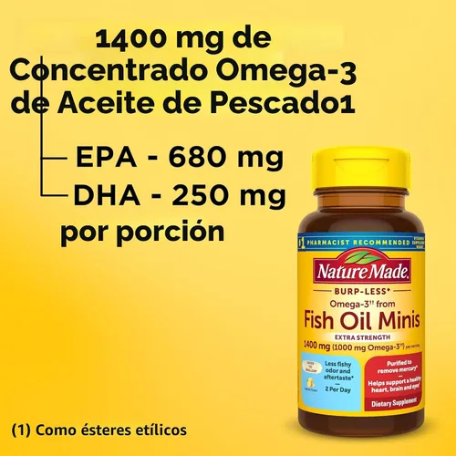 Vista 3 de Nature Made Burp Less Fish Oil Omega 3, 1400 mg Minis, 60 Softgels