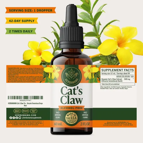 Vista 8 de HERBAMAMA Tintura de garra de gato – Suplemento vegano de extracto de uña de gato para apoyo inmunológico – Gotas Uncaria Tomentosa sin OMG, sin