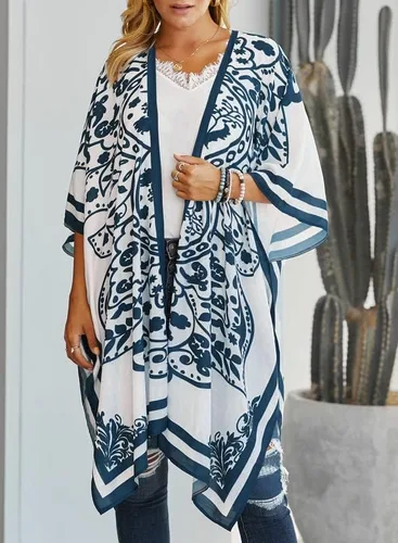 Vista 7 de Cárdigan tipo kimono Dokotoo, moda informal para mujer, salida de baño holgada y estampada, con borlas