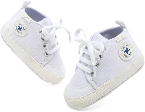 Vista 6 de Zapatos de lona y mezclilla con diseño de estrella para bebé - Tenis con suela suave antideslizante y caña alta, ideales para los primeros pasos