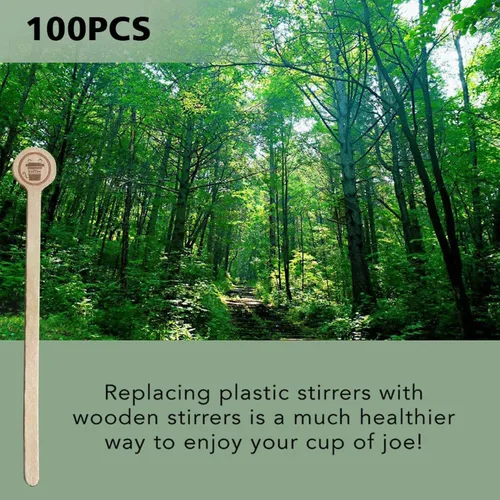 Vista 7 de Paquete de 100 agitadores de café desechables de madera con extremos redondos, desechables, respetuosos con el medio ambiente, biodegradables, grado