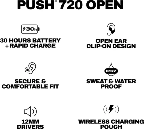Vista 11 de Skullcandy Push 720 Open Wireless Open-Ear Bluetooth Earbuds - True Black