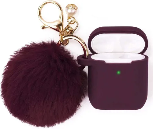 Vista 8 de Filoto Compatible con Funda para Airpod 2 y 1, Linda Funda Protectora de Silicona Accesorios Fundas/Llavero/Pompón, Mejor Regalo para Niñas y Negro