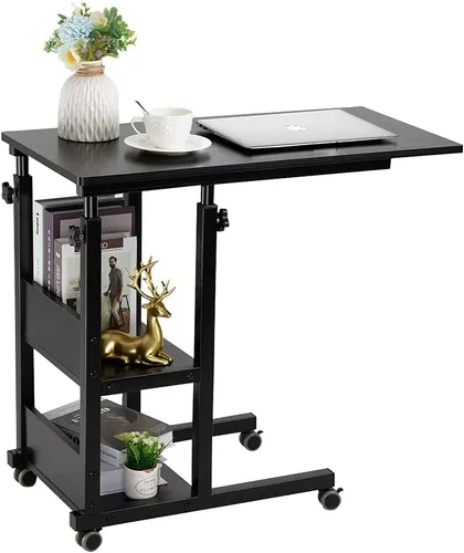 Vista 14 de Hadulcet Mesa C Ajustable con Estación de Carga, Escritorio Inclinable Mesa Auxiliar en Forma de C para Sofá, Soporte sobre Cama con Ruedas