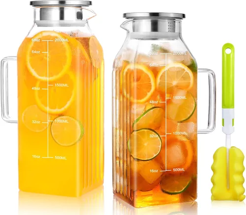 Vista 11 de Aofmee Jarra de vidrio de 68oz con tapa y mango para nevera, silicona gris