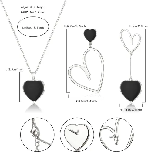 Vista 7 de Flyonce Juego de joyas de San Valentín para mujer, juego de joyas de corazón para mujer, collar con colgante de corazón, conjunto de aretes