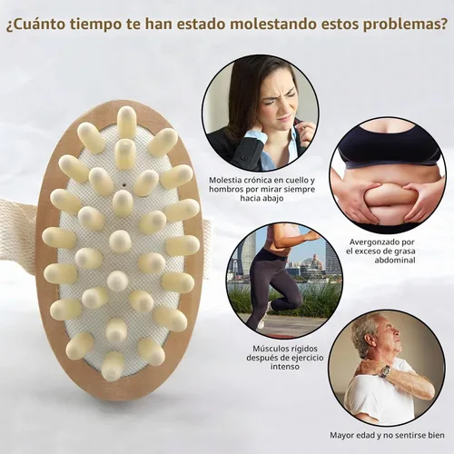 Vista 3 de Paquete de 2 masajeadores anticelulíticos de madera natural, masajeador de mano, cepillo corporal para relajarse, sauna, spa, cabeza, cepillo