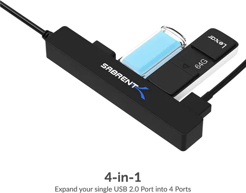Vista 2 de SABRENT Hub USB 2.0 portátil de 4 puertos (cable de 9.5") para Ultra Book, MacBook Air, Tablet PC con Windows 8 (HB-MCRM)