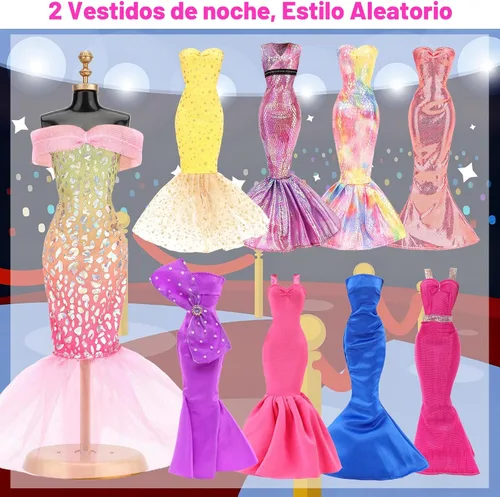 Vista 3 de BARWA 11 juegos de ropa de muñeca que incluyen 2 vestidos de lentejuelas, 5 vestidos florales de sirena, 4 trajes casuales tops y pantalones