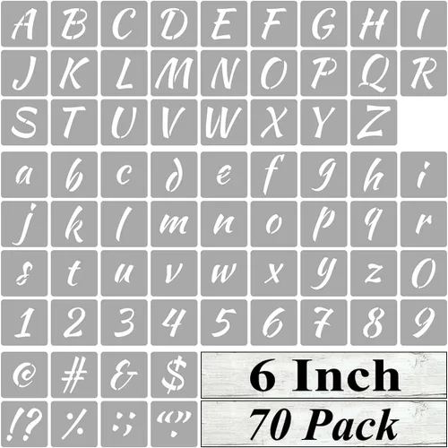 Vista 14 de Plantillas de letras del alfabeto de 1 pulgada para pintar, paquete de 70 plantillas de letras y números con letreros para pintar sobre madera
