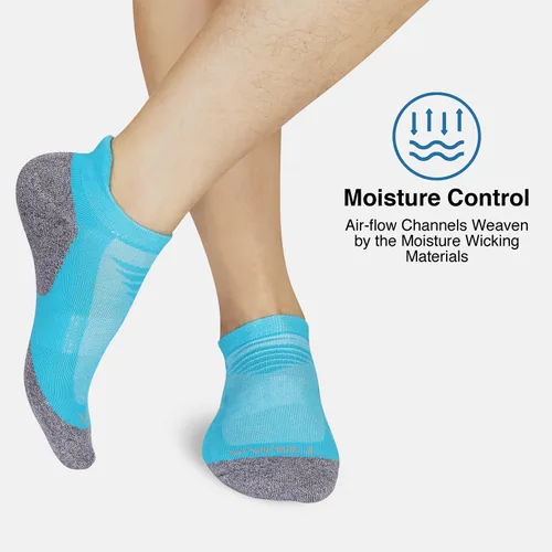Vista 3 de VWELL Calcetines deportivos de tobillo para hombres y mujeres acolchados de corte bajo con pestaña de corte bajo 6 pares