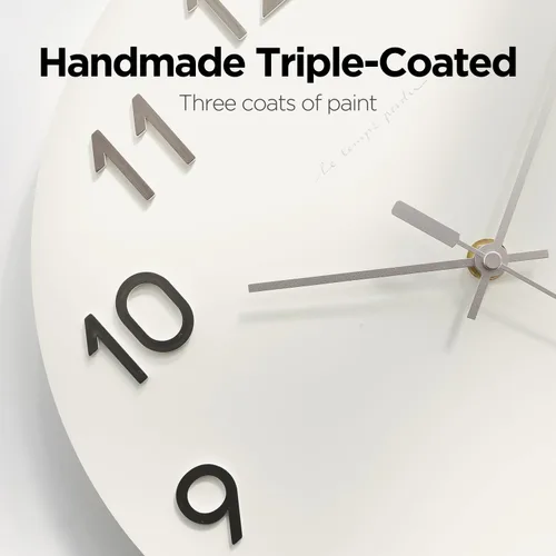 Vista 7 de mooas - Reloj de pared moderno con números 3D de 12 pulgadas, funciona con pilas, analógico (crema)