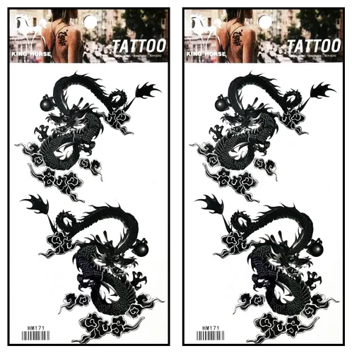 Vista 13 de Tatuajes 2 hojas azul rosa serpiente dragón calavera ala temporal tatuajes arte corporal pegatinas falsas impermeables extraíbles
