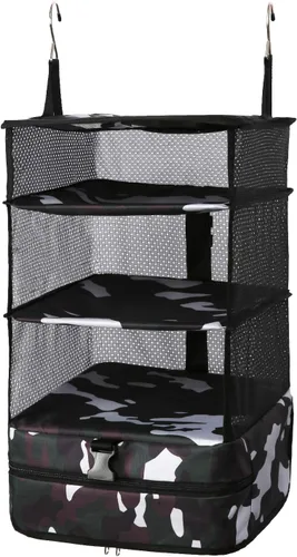 Vista 24 de TABITORA - Estantería portátil y plegable de gran capacidad con ganchos para colgar, ideal como almacenamiento para viajes