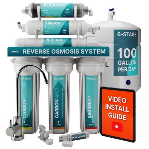 Vista 9 de NU Aqua Sistema de Filtro de Agua de Ósmosis Inversa de 5 Etapas para Debajo del Fregadero - 100 GPD Filtración RO con LLave y Depósito - Medidor