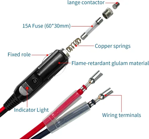 Vista 3 de Enchufe de encendedor de cigarrillos de repuesto de automóvil de 12 V/24 V con cable y cableado, terminal de una sola cabeza, cable de alimentación
