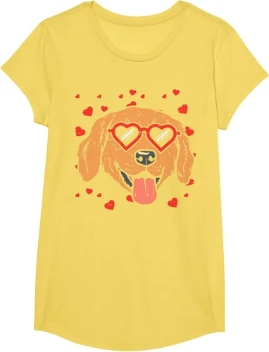 Vista 40 de Golden Retriever cara corazón gafas día de San Valentín perro regalo camiseta Negro