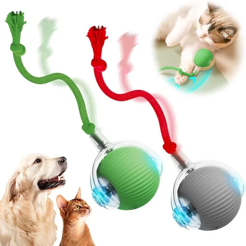Vista 10 de Juguetes inteligentes para gatos de interior para adultos - Bolas rodantes interactivas con cordón imitación de ratón (Rojo)