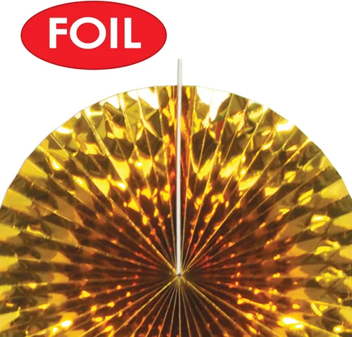 Vista 3 de Beistle 10 abanicos decorativos redondos de papel negro y dorado y lámina metálica para Nochevieja, premios, decoraciones nocturnas, suministros