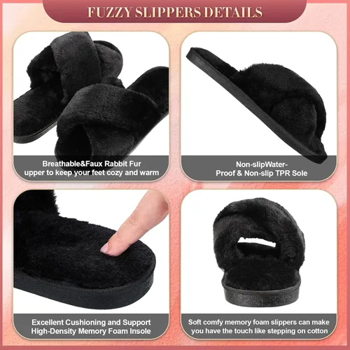 Vista 3 de Newcotte 4 pares de pantuflas peludas de dama de honor con punta abierta Negro