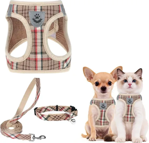 Vista 48 de PUPTECK - Arnés, collar y correa ajustables, sin tirones, para perros pequeños y medianos, cachorros y gatos, pechera reflectante acolchada de malla