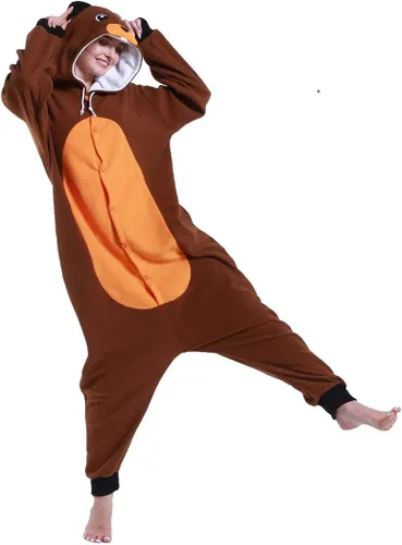 Vista 4 de dressfan Animal Brown Beaver Onesie Cosplay Disfraz Navidad Halloween Pijamas para Adultos Unisex Adolescentes Niños