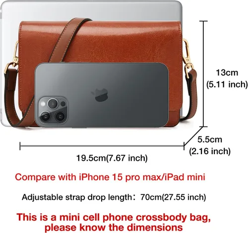 Vista 3 de FOXLOVER Bolso cruzado pequeño para mujer, de piel de PVC, soporte para teléfono celular, ranura para tarjeta de crédito, bolso de hombro, bolso