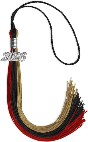 Vista 59 de Endea Graduation Borla de triple color con gota de fecha plateada (negro/dorado/granate, 2020)