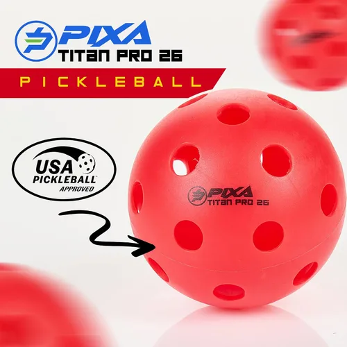 Vista 2 de PIXA Titan Pro 26 - Pelota de pickleball para interiores, aprobada por USAPA, nueva durabilidad mejorada, rebote constante, color rojo rally, Rojo