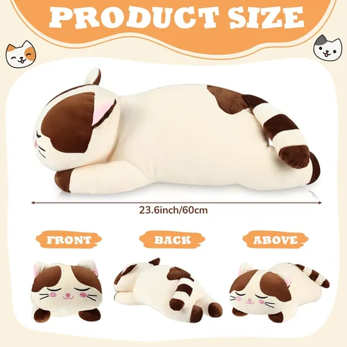 Vista 2 de Jexine 2 almohadas de felpa de gatito de 23.6 pulgadas, almohada de peluche grande para niñas, suave y lindo animal de peluche para niños, regalos