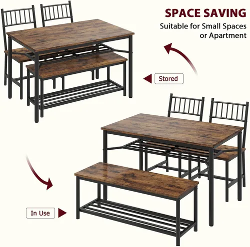 Vista 9 de IDEALHOUSE Juego de mesa de comedor para 4, mesa de cocina y 2 sillas con banco de almacenamiento, juego de mesa de cocina rectangular de 47.2