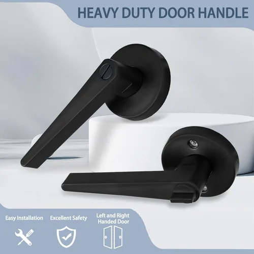 Vista 3 de MD8820-DB-BK-1P - Manija de puerta de privacidad sólida para dormitorio y baño, acabado negro mate