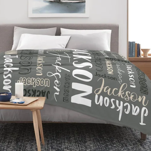 Vista 4 de Manta personalizada con nombre para adultos, manta de franela con nombre personalizado para niños y niños, Manta personalizada para regalo