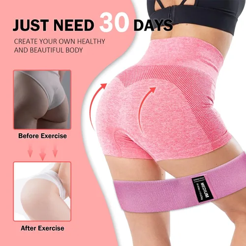 Vista 6 de KANGFITER Non-Slip Fabric Resistance Bands for Working Out, Loop Exercise Bands for Booty Leg, Butt, Glute, Stretch Workout Bands for Women & Men