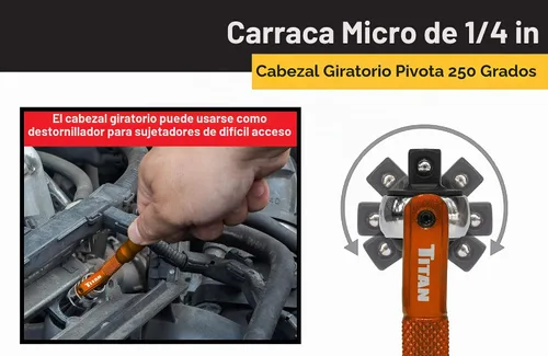 Vista 7 de Titan Tools 11322 - Destornillador con trinquete micro de 1/4 de pulgada x 4 pulgadas y 90 dientes - Naranja