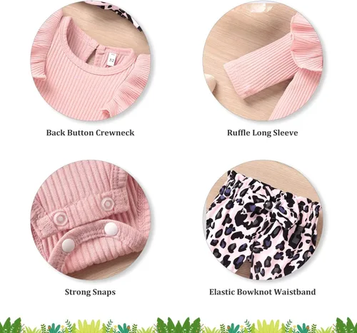 Vista 5 de fioukiay Ropa de bebé para niñas, conjuntos de mameluco acanalado para niños pequeños, conjuntos de ropa de otoño e invierno