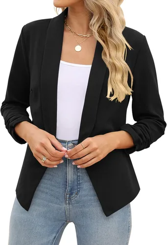 Vista 2 de POGTMM Blazer de manga 34 para mujer con parte frontal abierta