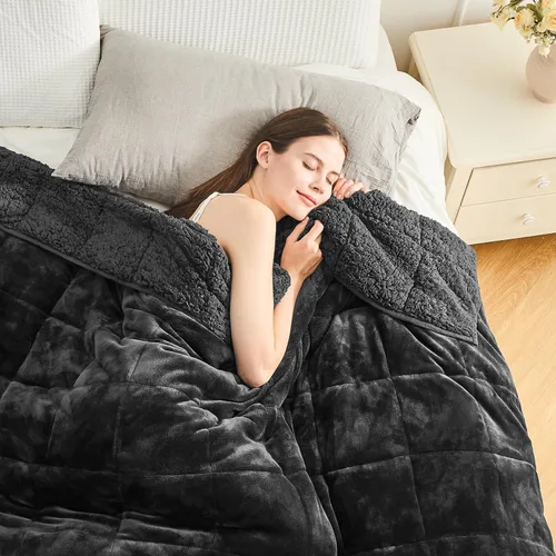 Vista 40 de Cottonblue Manta con peso de jacquard de 15 libras para adultos, tamaño individual, manta de forro polar sherpa ultrasuave para relajarse y dormir