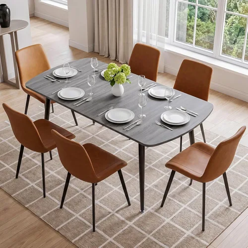 Vista 40 de HIPIHOM Mesa de comedor moderna de granja de 47.2 pulgadas, mesa de comedor rectangular de madera con patas de metal para 4 personas para comedor