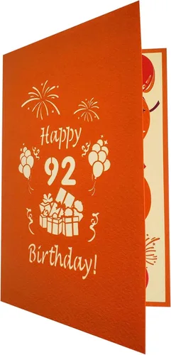 Vista 8 de iGifts And Cards Tarjeta desplegable 3D de cumpleaños 92, regalos coloridos y celebración de hitos de globos, saludo sincero para personas mayores
