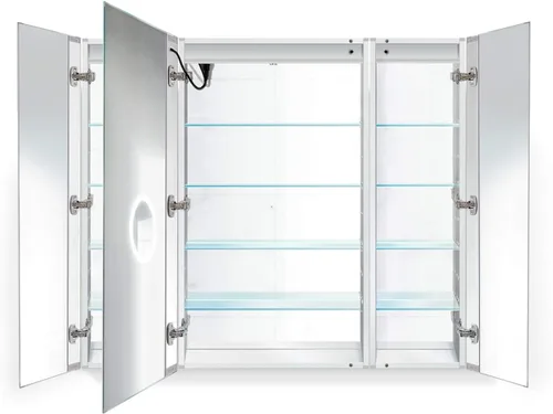 Vista 9 de Krugg Botiquín LED de 36 x 36 pulgadas Armario de espejo empotrado o de montaje en superficie con atenuador y desempañador + 3 espejos