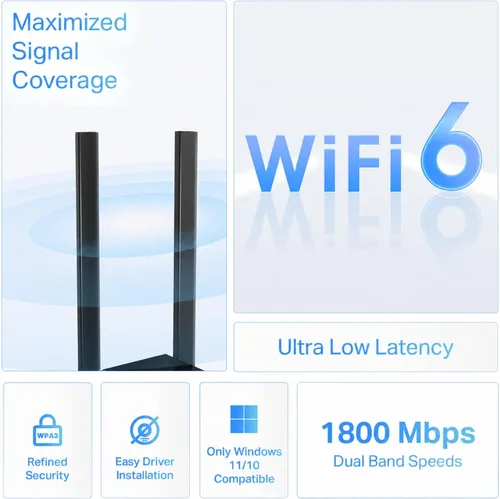 Vista 2 de TP-Link Adaptador USB WiFi 6 para PC de escritorio, antena WiFi de doble Negro