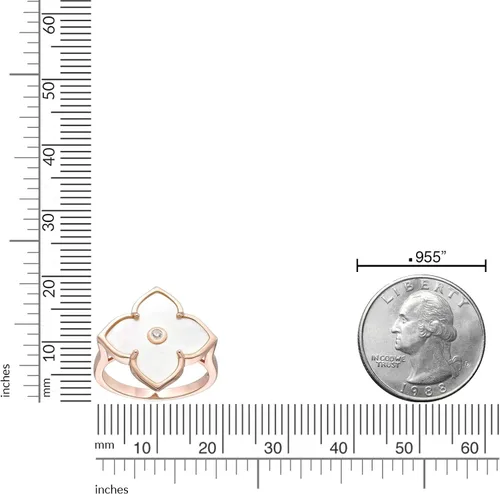 Vista 8 de Lavari Jewelers Anillo de flor de ónix negro o nácar y circonita cúbica para mujer, en plata de ley 925 con chapado en oro, aniversario, tallas 6 a 8