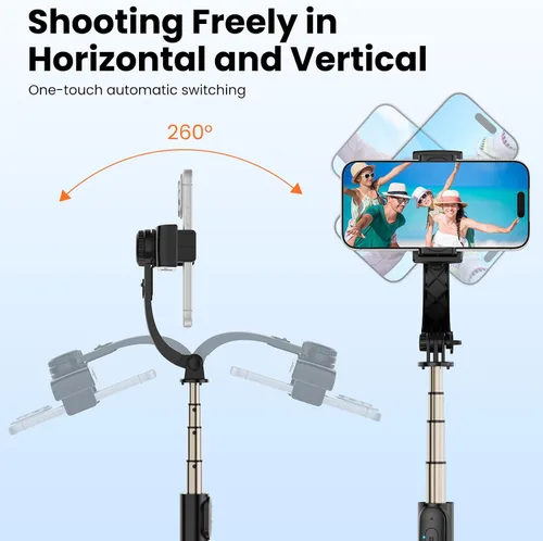 Vista 12 de Estabilizador de cardán para smartphone, cardán de mano de equilibrio automático de 1 eje, trípode extensible giratorio de 360°, control remoto Negro