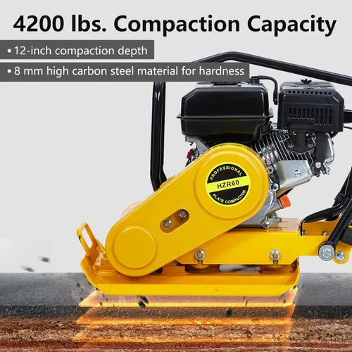 Vista 3 de GarveeHome 7HP Plataforma compactadora de pisón, motor de gas de 212 CC, manipulación vibratoria de compactación de 4200 libras, 22.1 x 15.9