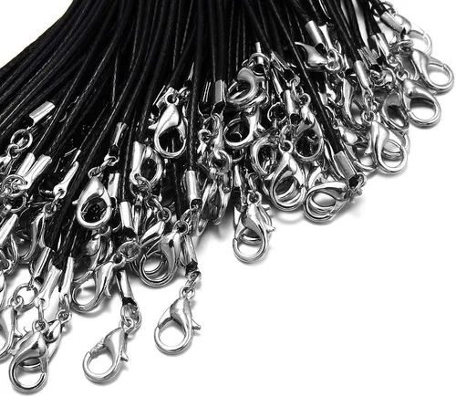 Vista 2 de 60 piezas de cordón encerado para la fabricación de joyas, cuerda de collar con cierre para pulseras y colgantes, negro