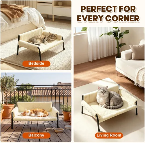 Vista 8 de Sofá cama elevada para gatos de interior, sofá de gato con marco de metal Beige