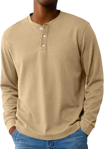 Vista 20 de Camisas de verano para hombre, camiseta Henley de manga larga con botones, estilo casual, M-3XL