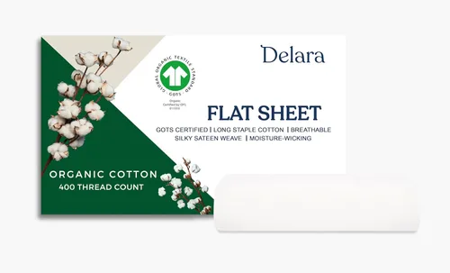 Vista 15 de GOTS Certified 100% Organic Cotton Flat Sheet, 400TC Long Staple Cotton, Ultra Soft, Silky, Moisture-Wicking, Smooth & Breathable, Best Sheets for